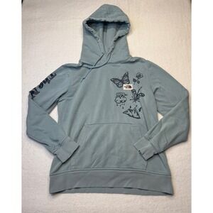 The North Face Womens Blue Graphic Butterfly Mountain Hoodie Sweatshirt Small